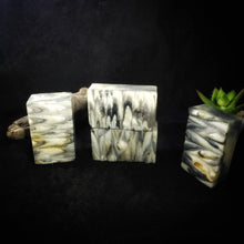 handmade soap with intricate striped design