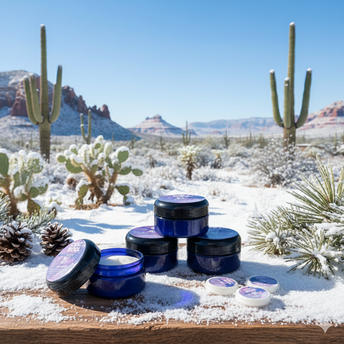 Chac mool hand creme against a snowy desert backdrop on a snowy  wooden plank